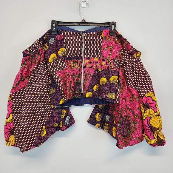 Womens African Ankara Top Size S Flare Sleeve Multicolor Handmade Psychedelic - Picture 10 of 13